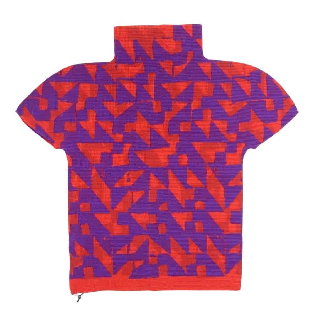 ISSEY MIYAKE イッセイミヤケ me ミー MI73FK225 ボックスプリーツ ランダムパターン ボトルネック カットソー レッド系 サイズ表記無【新古品】【未使用】【中古】