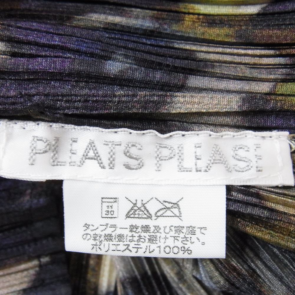 PP14-JE442 プリーツ加工 ケーブル編み地柄 総柄 マルチカラー プリント ハイネック ノースリーブ カットソー マルチカラー系 3【美品】【中古】