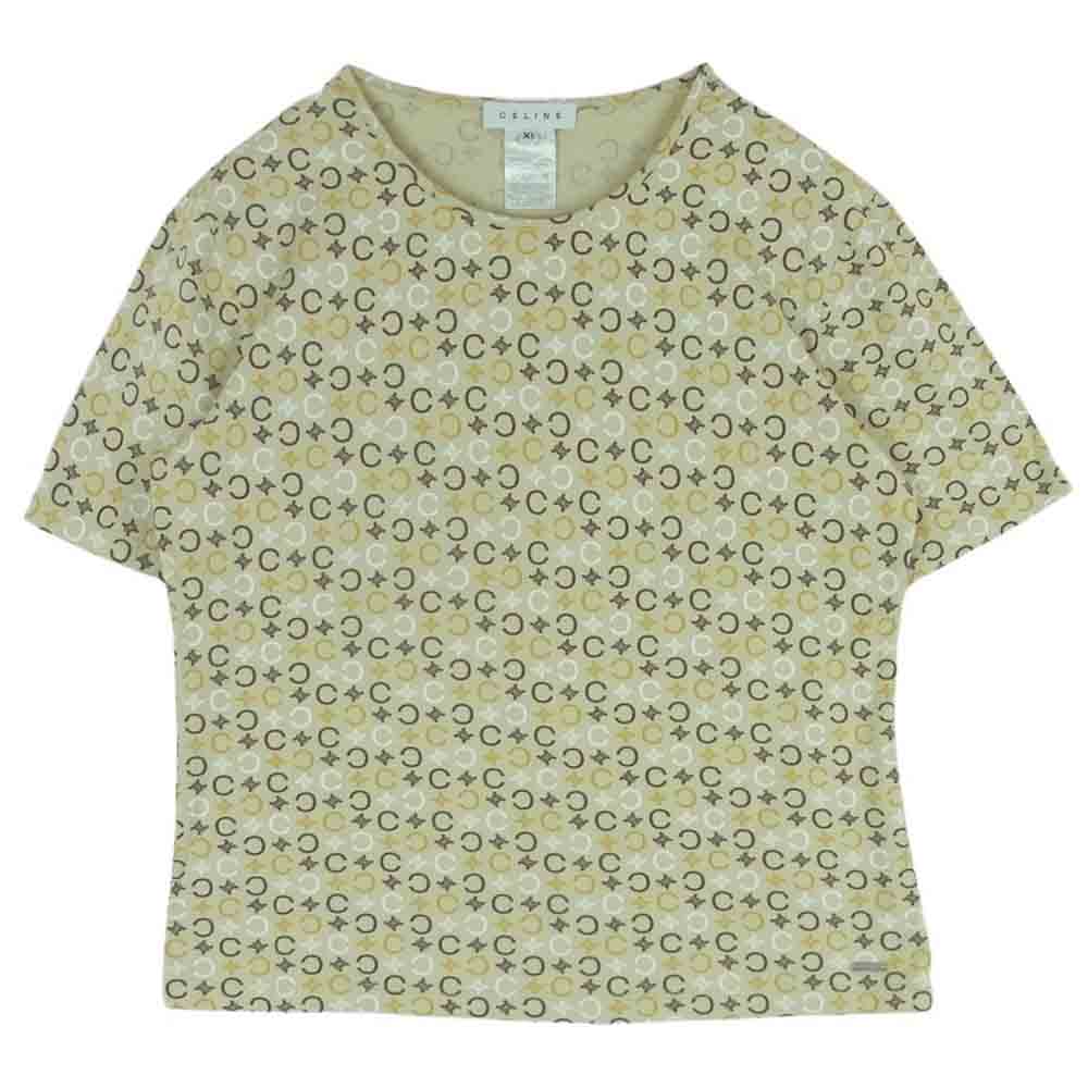 CELINE セリーヌ シグネチャー ロゴ 総柄 プリント 半袖 Tシャツ イタリア製 ベージュ系 XL【中古】