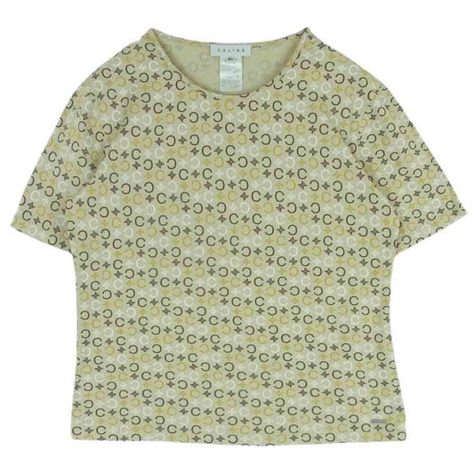 CELINE セリーヌ シグネチャー ロゴ 総柄 プリント 半袖 Tシャツ イタリア製 ベージュ系 XL【中古】