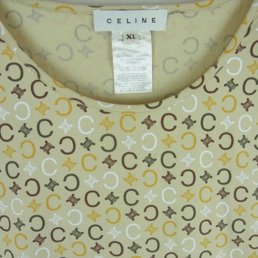 CELINE セリーヌ シグネチャー ロゴ 総柄 プリント 半袖 Tシャツ イタリア製 ベージュ系 XL【中古】