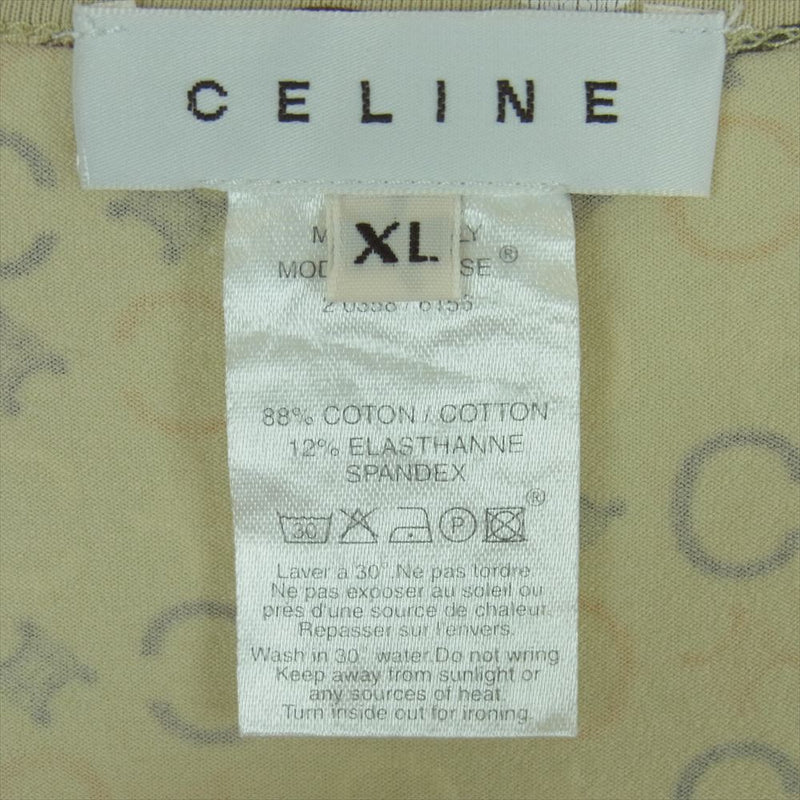 CELINE セリーヌ シグネチャー ロゴ 総柄 プリント 半袖 Tシャツ イタリア製 ベージュ系 XL【中古】
