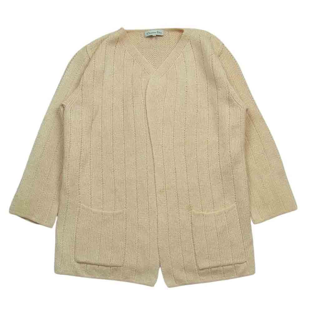 Christian Dior クリスチャンディオール Vネック ラップ ボタンレス カーディガン ベージュ系 肌色系 M【中古】