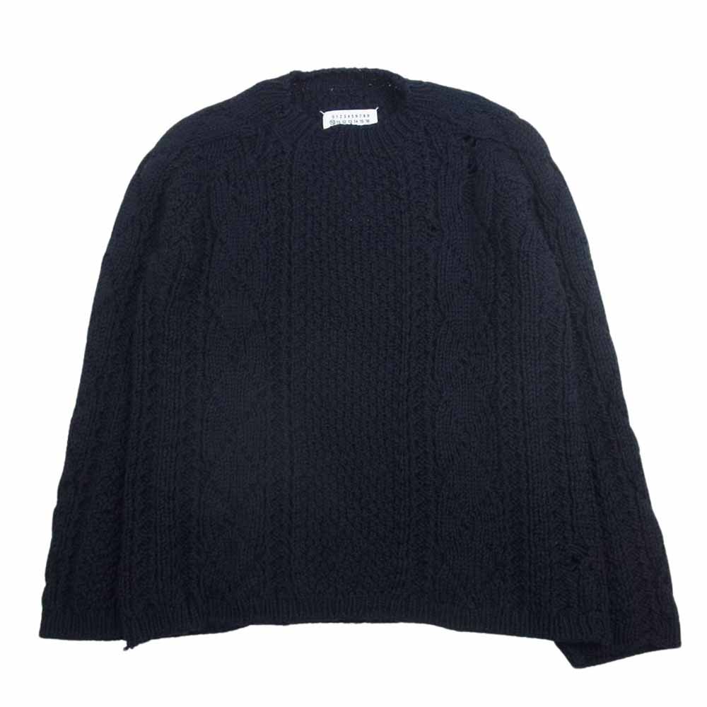 MAISON MARGIELA メゾンマルジェラ 21AW S50GP0252 S17833 destroyed wool sweater デストロイ ケーブルニット セーター ネイビー系 S【中古】