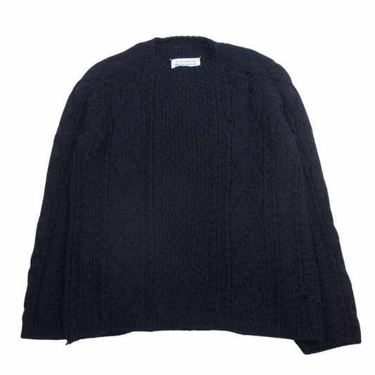 MAISON MARGIELA メゾンマルジェラ 21AW S50GP0252 S17833 destroyed wool sweater デストロイ ケーブルニット セーター ネイビー系 S【中古】