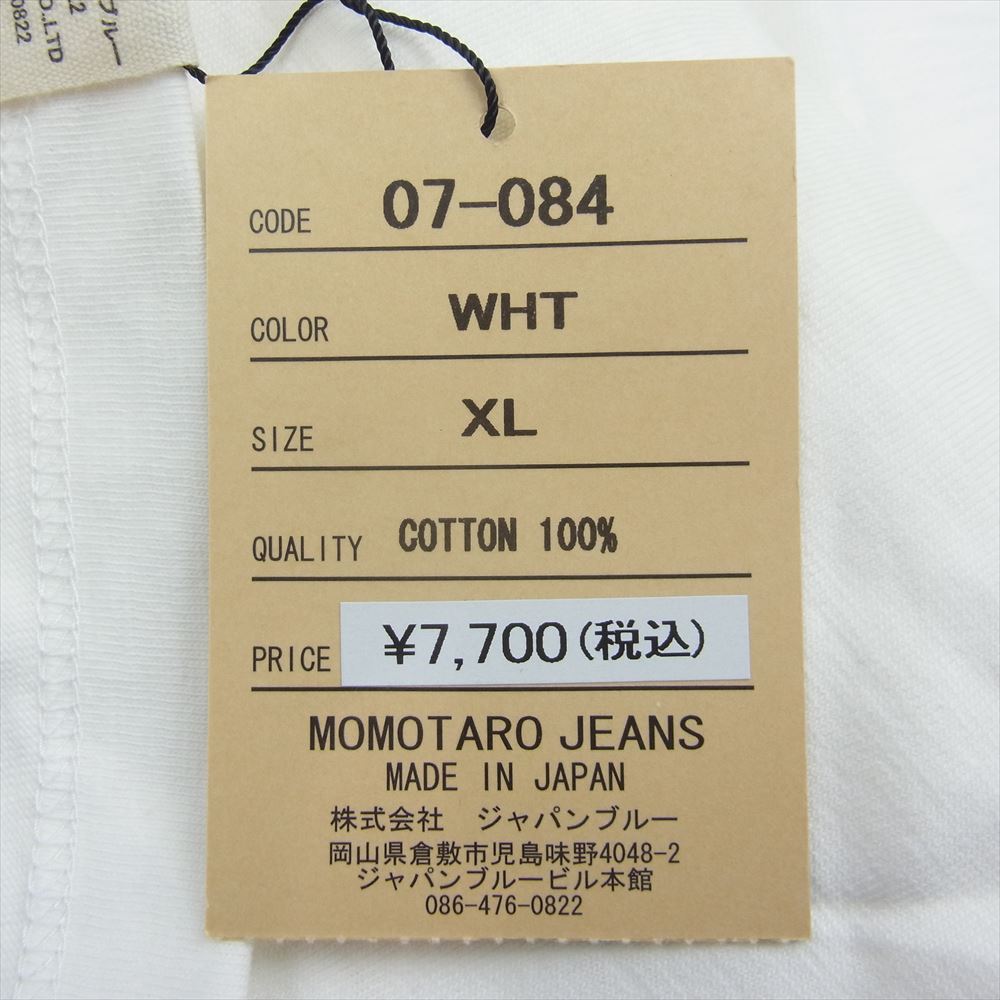 MOMOTARO JEANS 桃太郎ジーンズ プリント ロゴ 半袖 Tシャツ ホワイト系 XL【極上美品】【中古】