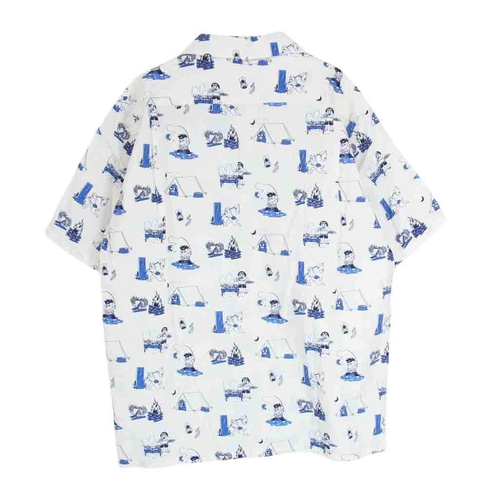 MOMOTARO JEANS 桃太郎ジーンズ W901102 桃太郎柄 レーヨン オープンカラー 半袖 シャツ ホワイト系 42【美品】【中古】