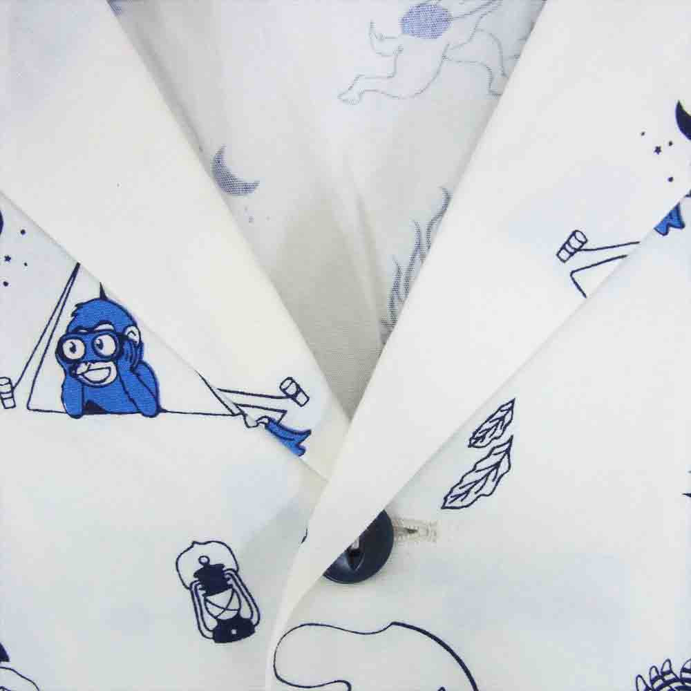 MOMOTARO JEANS 桃太郎ジーンズ W901102 桃太郎柄 レーヨン オープンカラー 半袖 シャツ ホワイト系 42【美品】【中古】