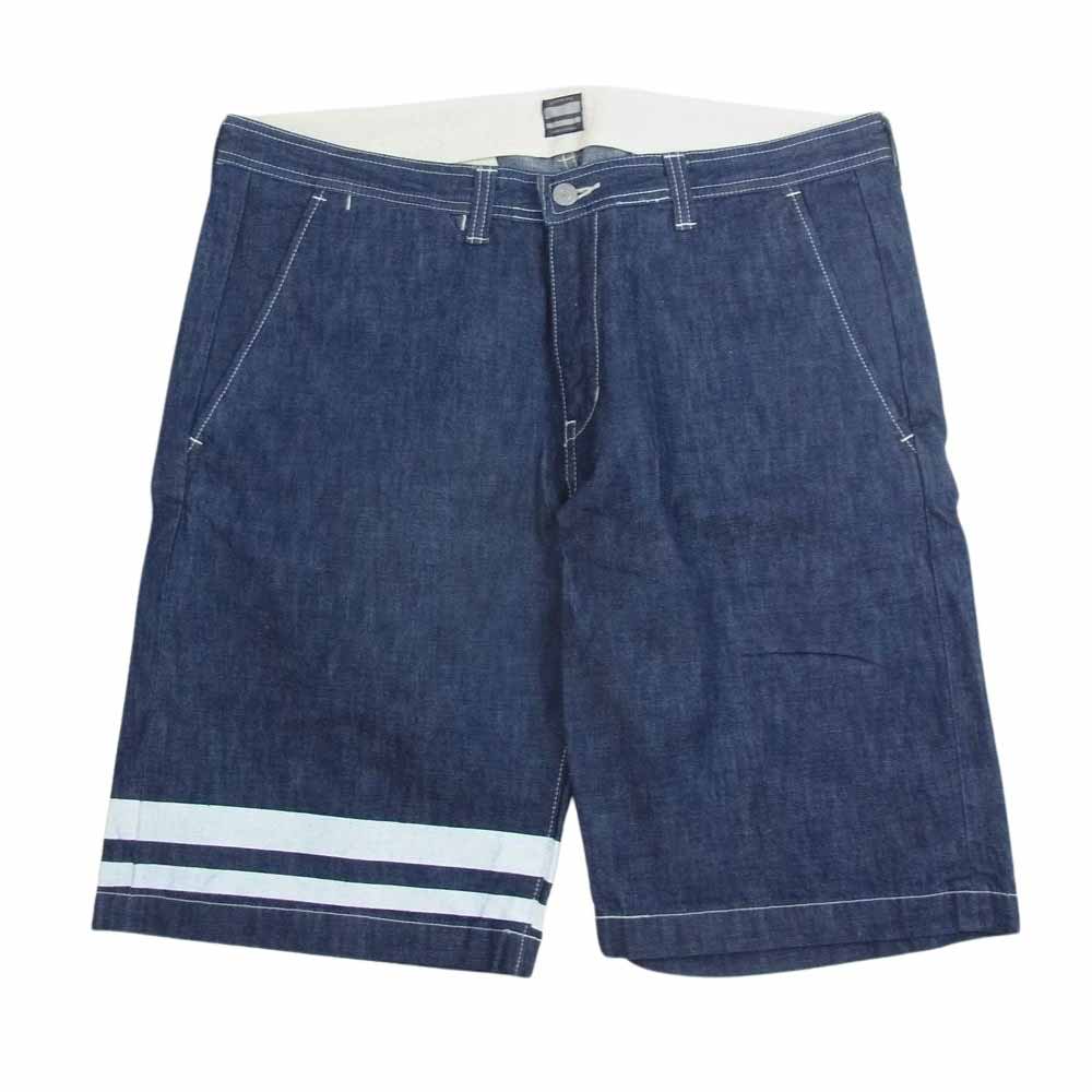 MOMOTARO JEANS 桃太郎ジーンズ ライン デニム ショーツ ショートパンツ インディゴブルー系 W34【中古】