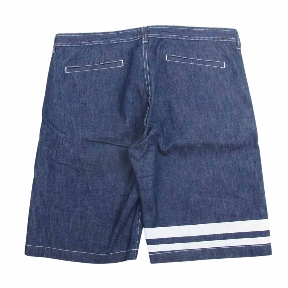 MOMOTARO JEANS 桃太郎ジーンズ ライン デニム ショーツ ショートパンツ インディゴブルー系 W34【中古】