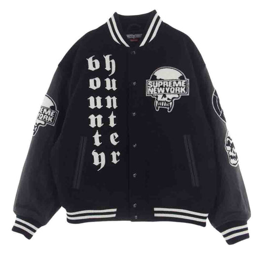 Supreme シュプリーム 23AW BOUNTY HUNTER バウンティーハンター Hunter Varsity Jacket ワッペン付き レザー スタジャン ブルゾン ブラック系 M【極上美品】【中古】