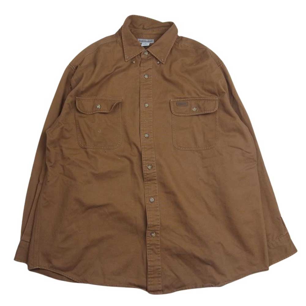 Carhartt カーハート S09BRN Work B.D shirt ボタンダウン 長袖 ワーク シャツ ブラウン系 XL【中古】
