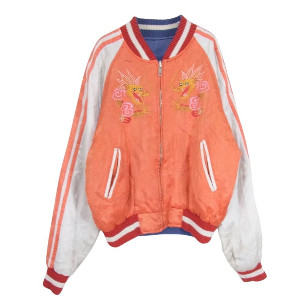 パールダイバー 90s サテン キルティング スカジャン リバーシブル オレンジ系 M【中古】