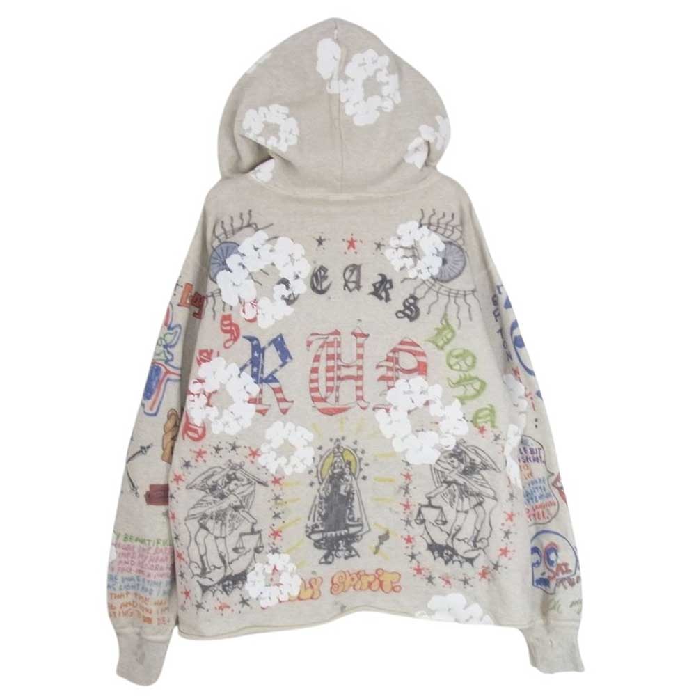 SAINT MICHAEL セントマイケル 22SS SM-S22-0000-083 × DENIM TEARS デニムティアーズ HOODIE 総柄 プリント フーディ プルオーバー パーカー グレー系 M【中古】