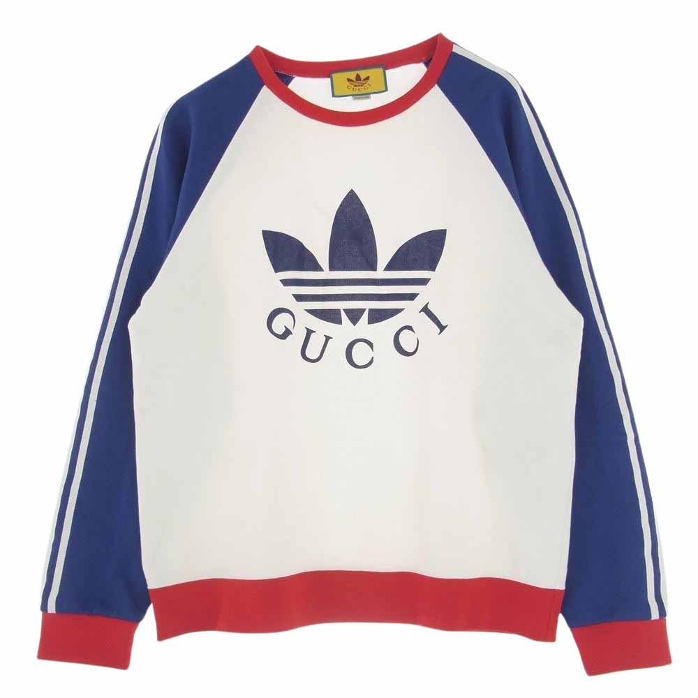 GUCCI グッチ 722951 XJE1K × adidas アディダス フロント ロゴ プリント コットン スウェット クルーネック トレーナー マルチカラー系 XL【美品】【中古】