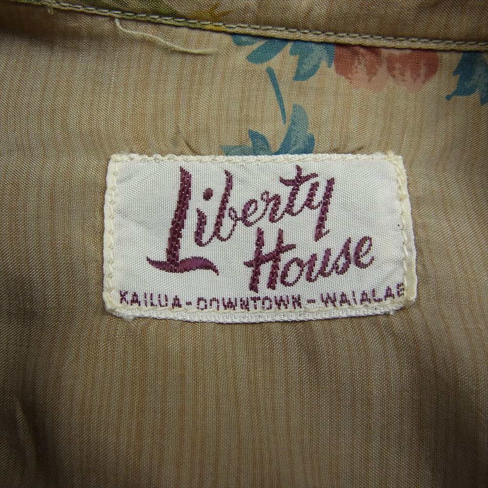 リバティハウス 総柄 オープン アロハシャツ ベージュ系【中古】