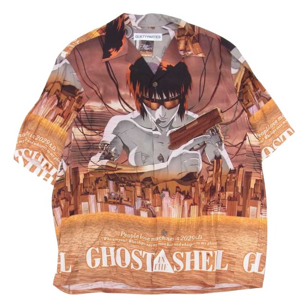 WACKO MARIA ワコマリア 23SS × GHOST IN THE SHELL 攻殻機動隊 S/S HAWAIIAN SHIRT TYPE 1 ハワイアンシャツ 半袖シャツ 総柄 アロハシャツ オレンジ系 M【美品】【中古】