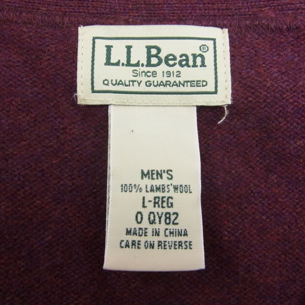 L.L.Bean エルエルビーン ウール カーディガン バーガンディー ワインレッド系 L【中古】