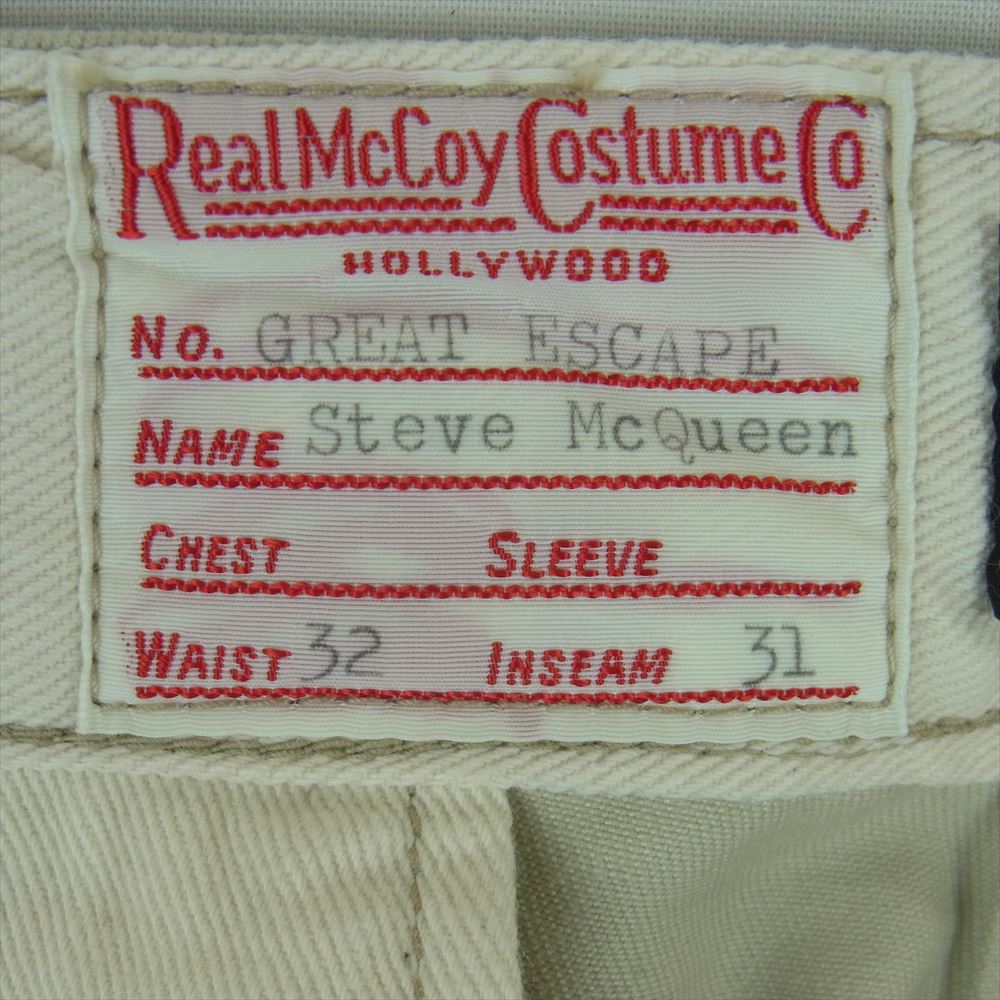 The REAL McCOY'S ザリアルマッコイズ GREAT ESCAPE Steve Mcqueen 大脱走 スティーブ マックイーン チノ パンツ オフホワイト系 ライトベージュ系 32【中古】