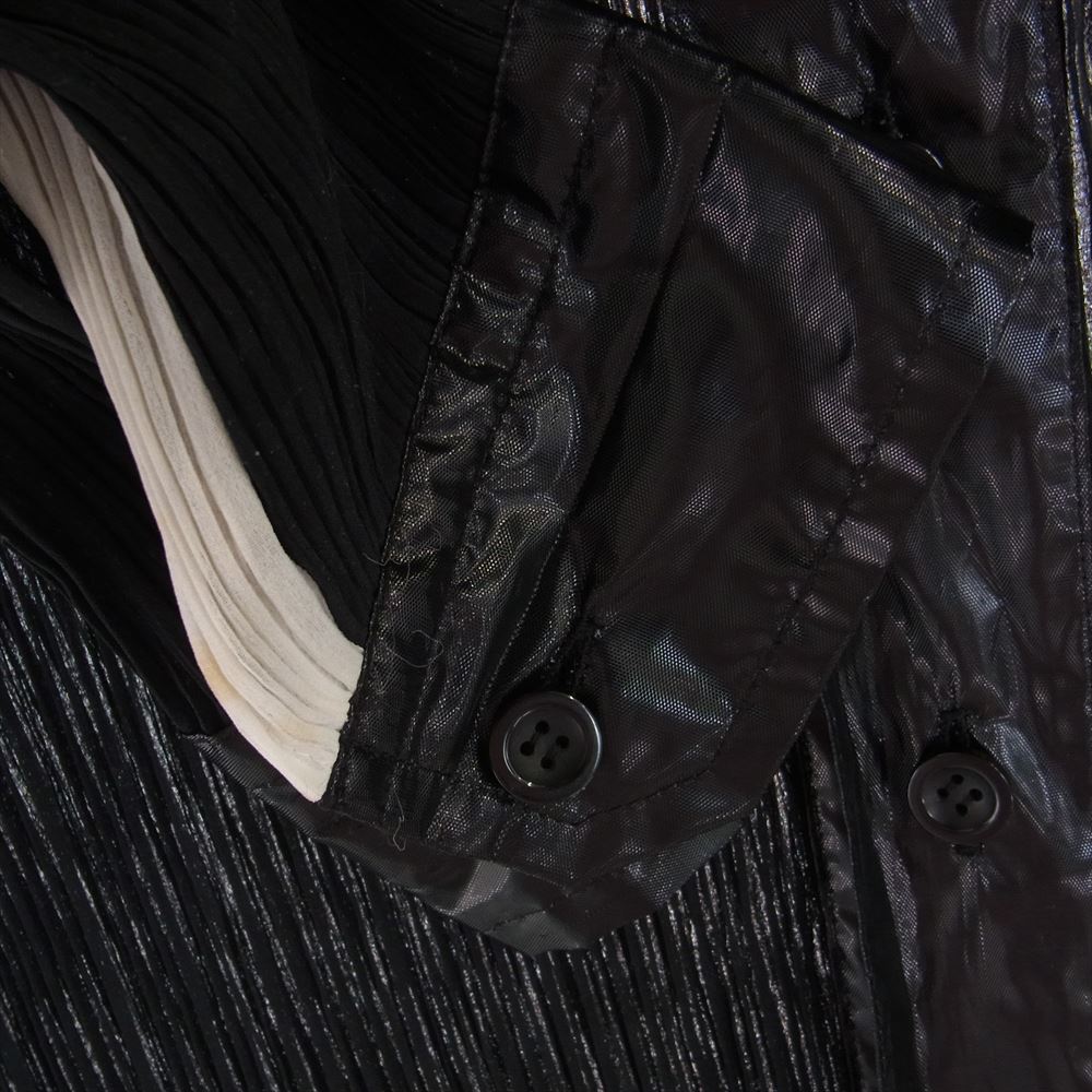 ISSEY MIYAKE イッセイミヤケ IM61-FH803-33 スーパーブライトプリーツ フード付き ボーダー ロング ワンピース カーディガン ブラック系 ホワイト系 ブルー系 S【中古】