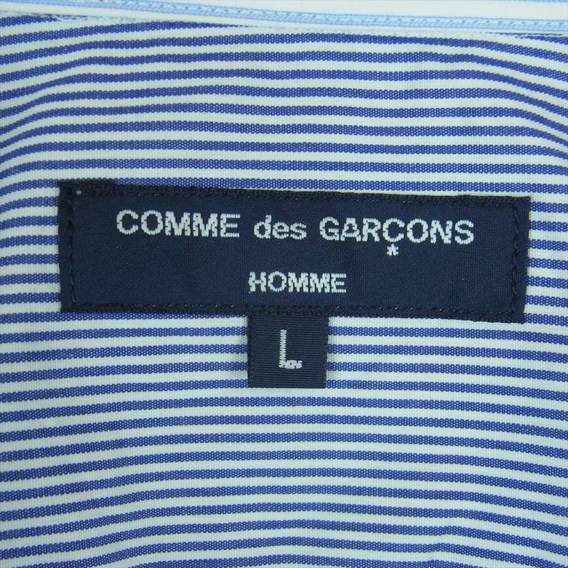 COMME des GARCONS HOMME コムデギャルソンオム AD2022 HK-B007 綿 キュプラ ツイル 水玉 プリント デザイン切替 ストライプ ドット 長袖 シャツ ライトブルー系 ホワイト系 ダークネイビー系 L【中古】