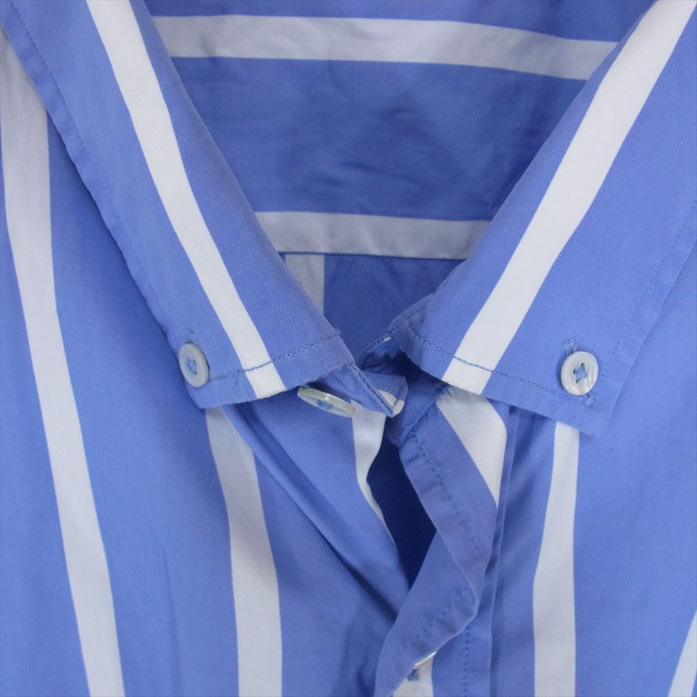 VETEMENTS ヴェトモン 18SS MSS18SH11 ロゴラペル付き オーバーサイズ ストライプ ボタンダウン 長袖 シャツ ブルー系 S【中古】