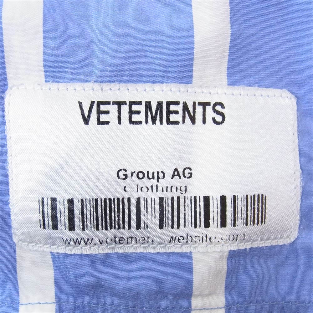 VETEMENTS ヴェトモン 18SS MSS18SH11 ロゴラペル付き オーバーサイズ ストライプ ボタンダウン 長袖 シャツ ブルー系 S【中古】