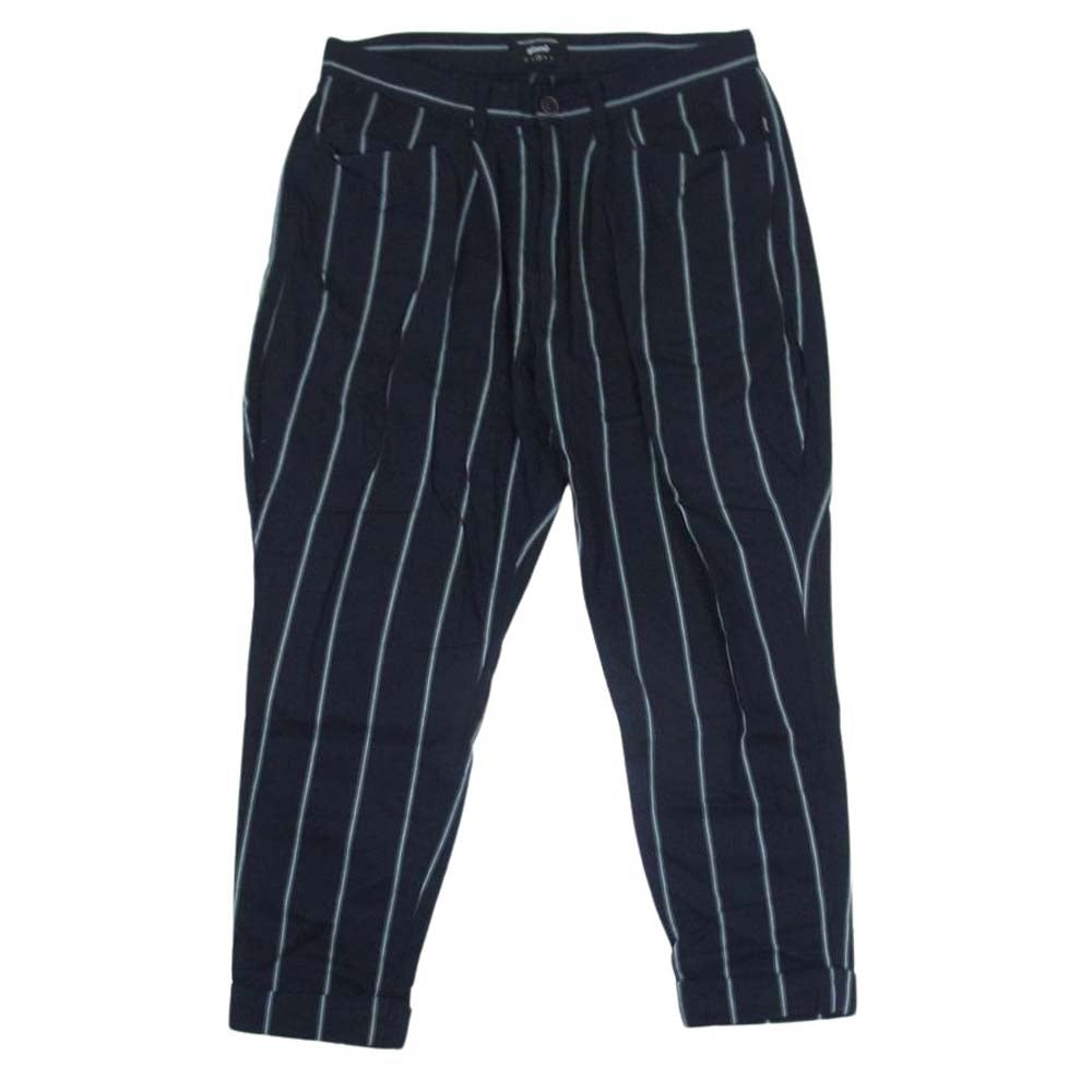 glamb グラム コットンレーヨン 2タック ストライプ トラウザー パンツ ネイビー系 2【中古】