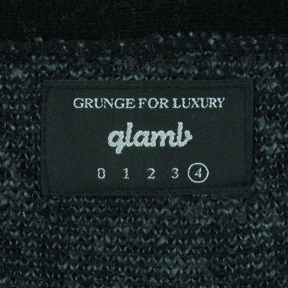 glamb グラム 音符 ボーダー アクリル ウール ニット カーディガン 日本製 ブラック系 ライトグレー系 4【中古】