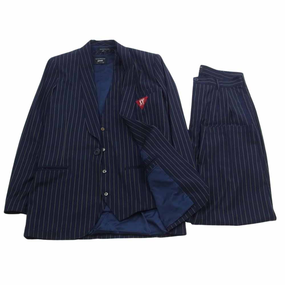 glamb グラム GB0118 JKT10 ストライプ ポリエステル 本切羽３ピース スーツ ネイビー系【中古】
