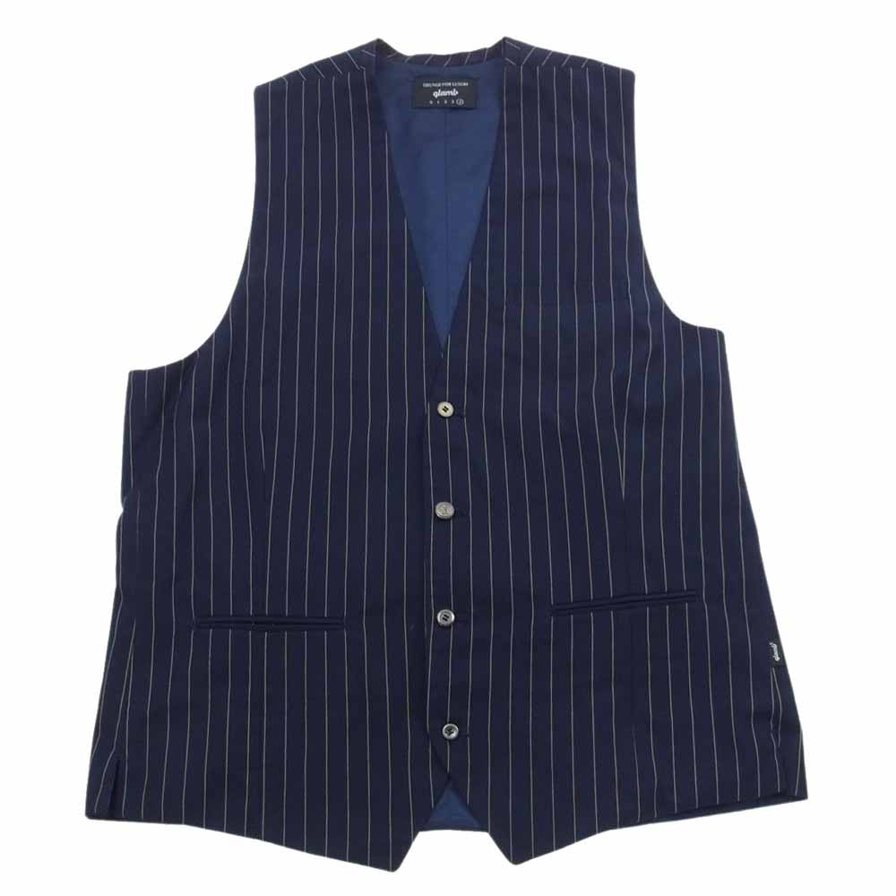 glamb グラム GB0118 JKT10 ストライプ ポリエステル 本切羽３ピース スーツ ネイビー系【中古】