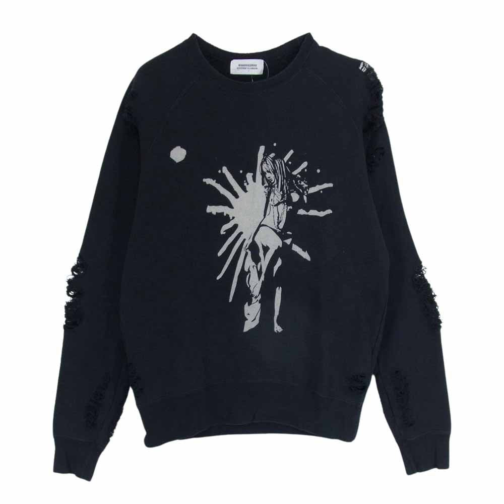HYSTERIC GLAMOUR ヒステリックグラマー 0234CS04 MIHARA YASUHIRO ミハラヤスヒロ ガールプリント ダメージ加工 スウェット トレーナー ブラック系 L【中古】
