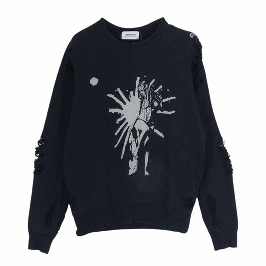 HYSTERIC GLAMOUR ヒステリックグラマー 0234CS04 MIHARA YASUHIRO ミハラヤスヒロ ガールプリント ダメージ加工 スウェット トレーナー ブラック系 L【中古】