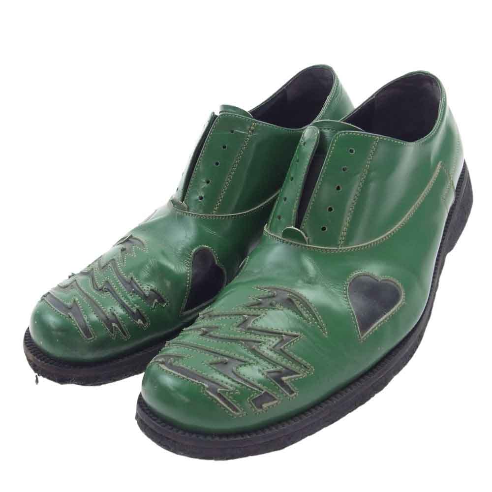 UNDERCOVER アンダーカバー 22SS J619L HAZE期 アーカイブ ハート サンダー型抜き クレープソール シューレースレス スリッポン レザーシューズ グリーン系 L【中古】