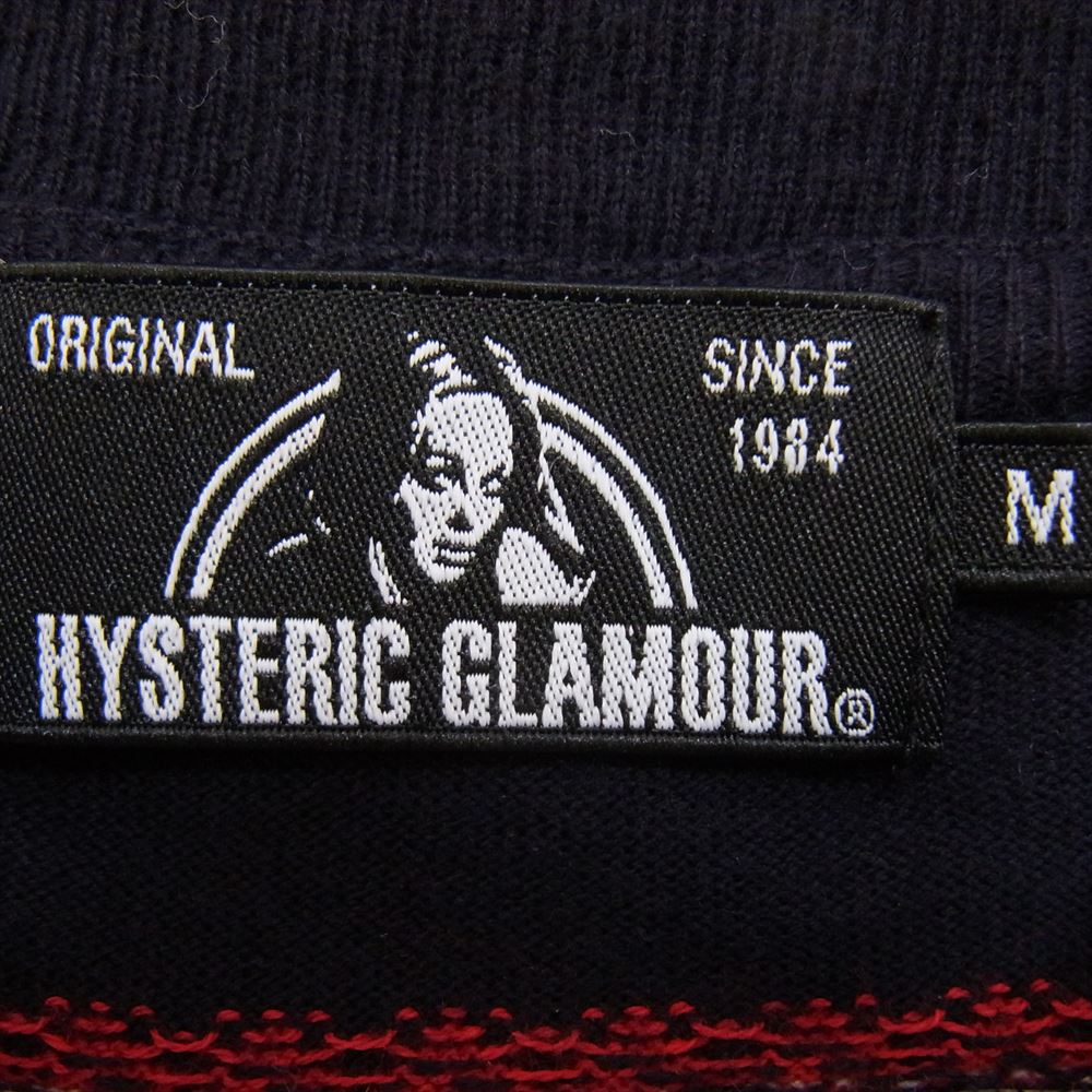 HYSTERIC GLAMOUR ヒステリックグラマー 19AW 02193CL02 GIRLS BORDER ガールズ ボーダー 総柄 カットソー 長袖 Tシャツ ロングスリーブ ロンT  ネイビー系 M【中古】