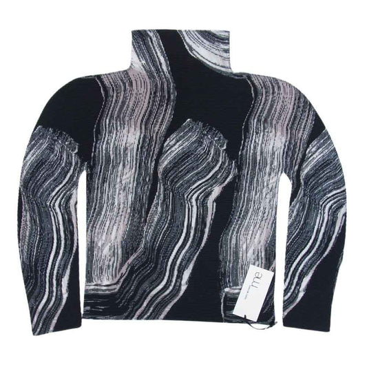ISSEY MIYAKE イッセイミヤケ 23AW MI33-FJ941-19 ME ミー MOVEMENT 縦横プリーツ ペイントタッチ ムーブメント ハイネック カットソー ブラック系 サイズ表記無【極上美品】【中古】