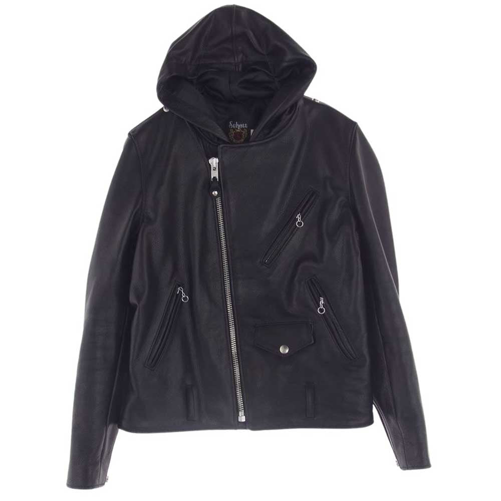 schott ショット 503HDT 訳有 HOODED ONESTAR 牛革 カウハイド フード ワンスター レザー ライダース ジャケット ブラック系 38【中古】