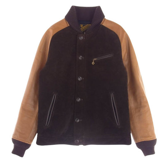 ワイツーレザー TB-136 STEER SUEDE × STEER OIL RIB JKT ステアスエード ステア オイル リブ ファラオ スタジャン ジャケット ブラウン系 40【美品】【中古】