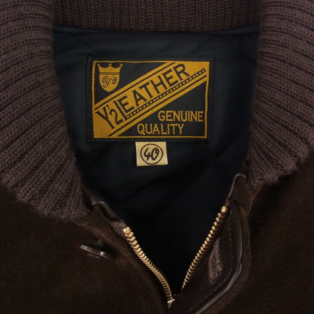 ワイツーレザー TB-136 STEER SUEDE × STEER OIL RIB JKT ステアスエード ステア オイル リブ ファラオ スタジャン ジャケット ブラウン系 40【美品】【中古】