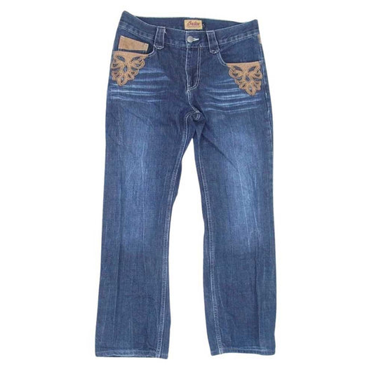 INDIAN MOTOCYCLE インディアン モトサイクル インディアン 刺繍 スエード 切替 デニム パンツ インディゴブルー系 32【中古】