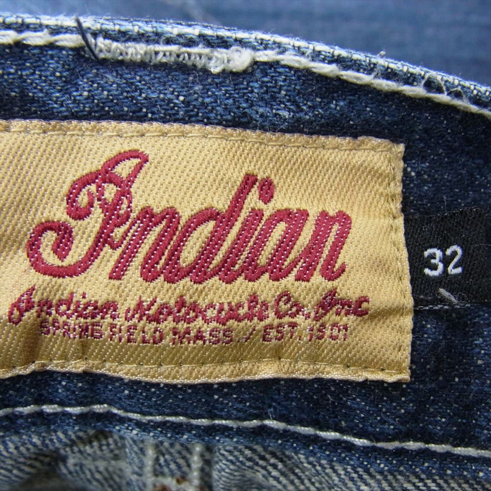 INDIAN MOTOCYCLE インディアン モトサイクル インディアン 刺繍 スエード 切替 デニム パンツ インディゴブルー系 32【中古】
