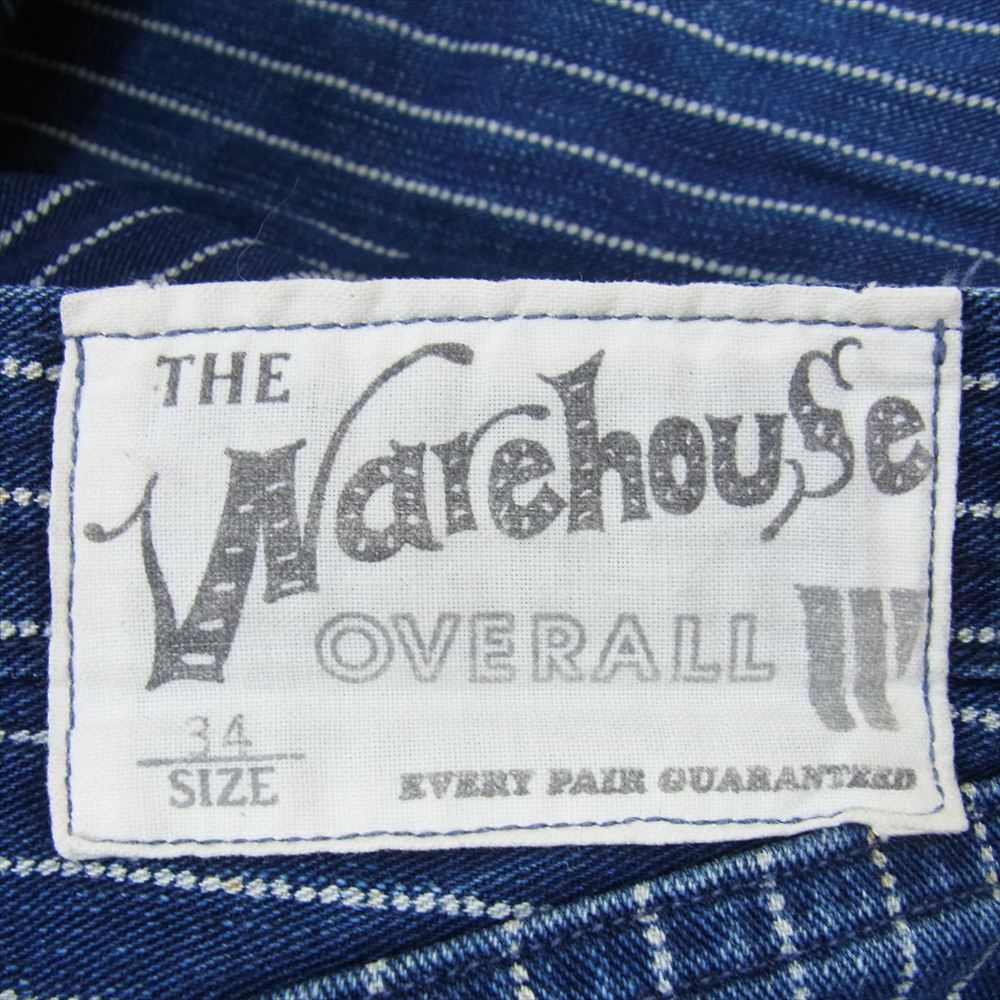 WAREHOUSE ウエアハウス OVERALL オーバーオール インディゴ ウォバッシュ ストライプ ペインター パンツ ネイビー系 34【中古】