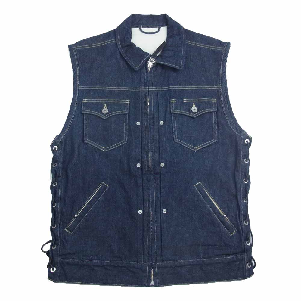 スカルフライト サイド レースアップ リジット デニム ジップ ベスト インディゴブルー系 44【中古】
