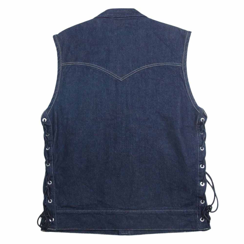 スカルフライト サイド レースアップ リジット デニム ジップ ベスト インディゴブルー系 44【中古】
