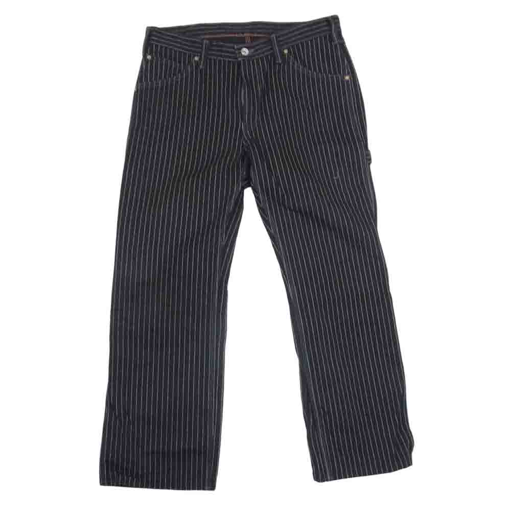 IRON HEART アイアンハート ウォバッシュ ストライプ ペインター パンツ ブラック系 34【中古】