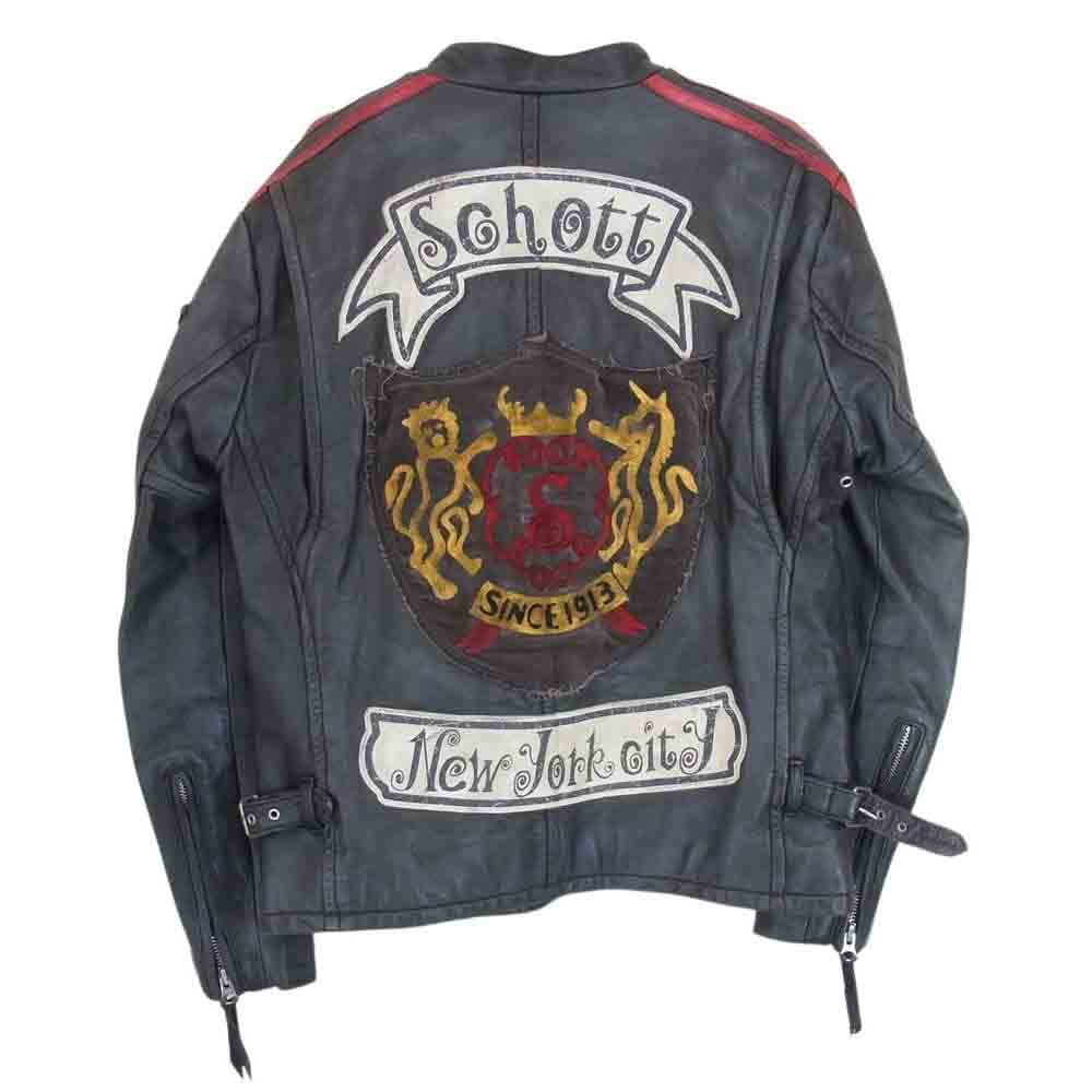 schott ショット 3151000 ヴィンテージ加工 レザー クラシック レーサー シングル ライダース ジャケット ブラック系 M【中古】