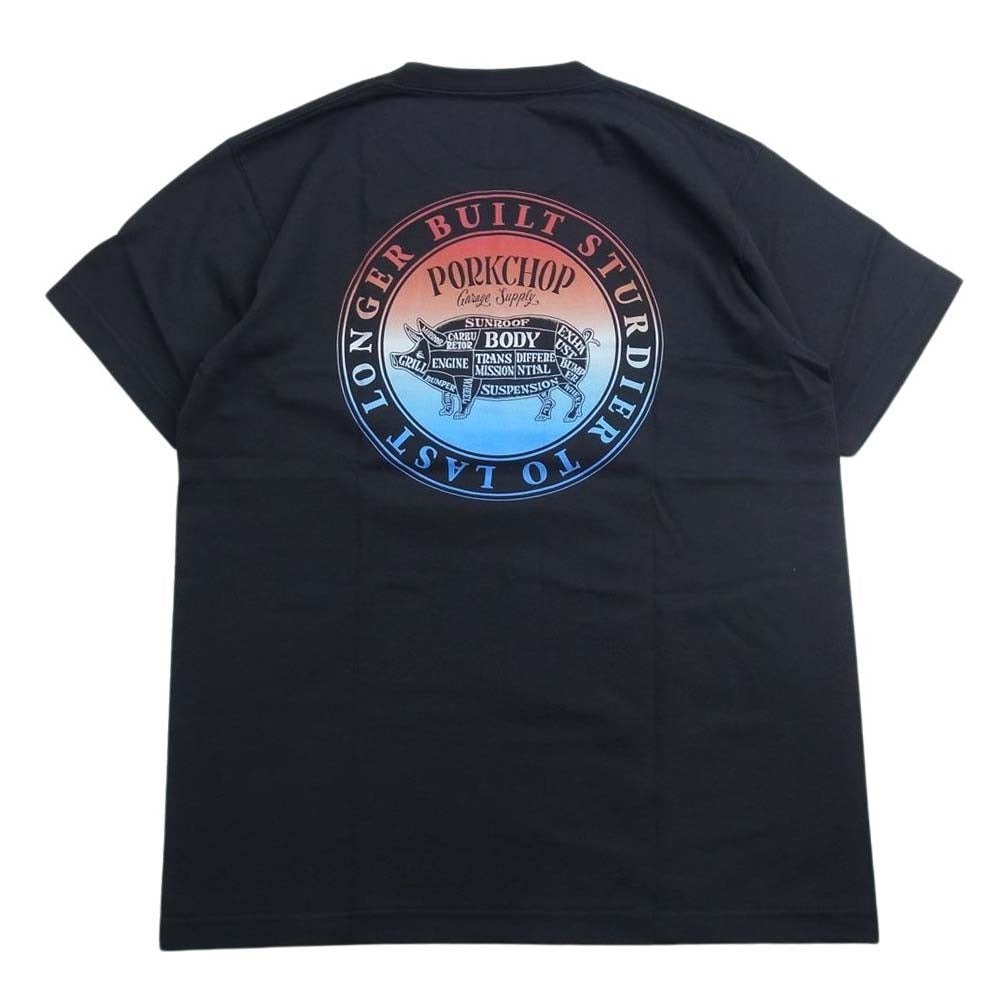 ポークチョップ ガレージサプライ グラデーション ロゴプリント 半袖 Tシャツ チャコール系 M【新古品】【未使用】【中古】