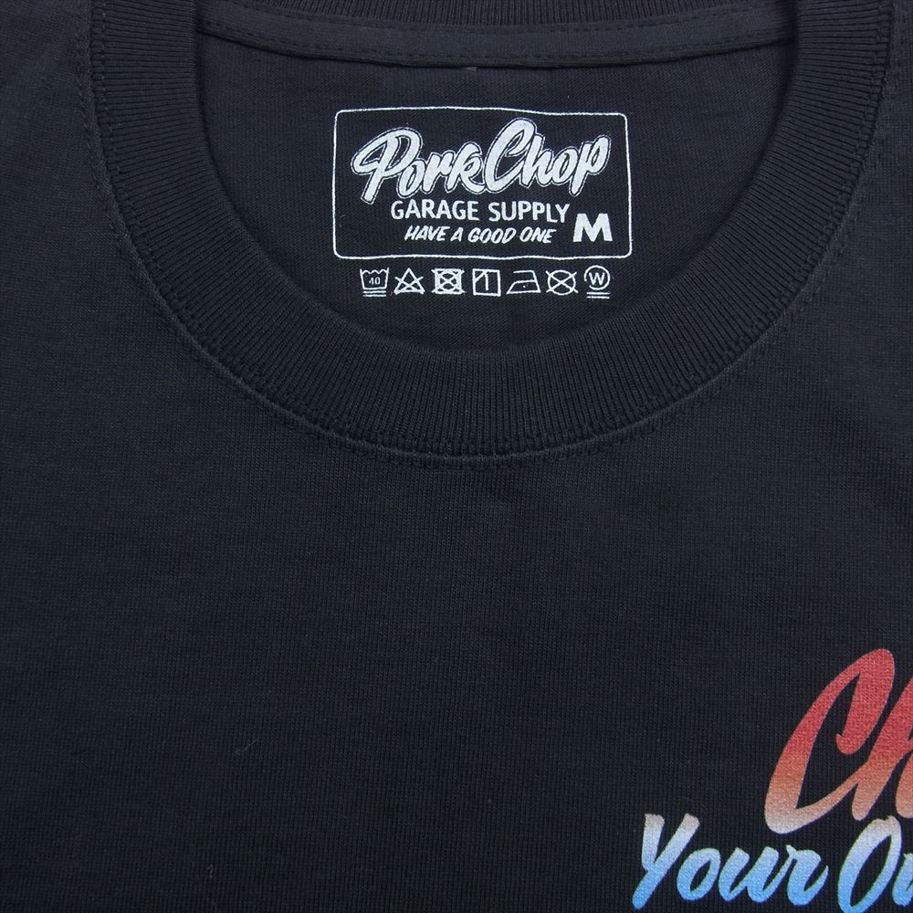 ポークチョップ ガレージサプライ グラデーション ロゴプリント 半袖 Tシャツ チャコール系 M【新古品】【未使用】【中古】