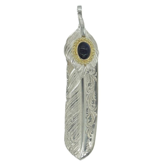 TARO WASHIMI ワシミタロウ 鷲見太郎 ギャランティ付属 L arabesque flight feather 02 L flight heart feather 02 black labradorite 6×8 K18 アラベスクフライト フェザーペンダント  シルバー系【中古】