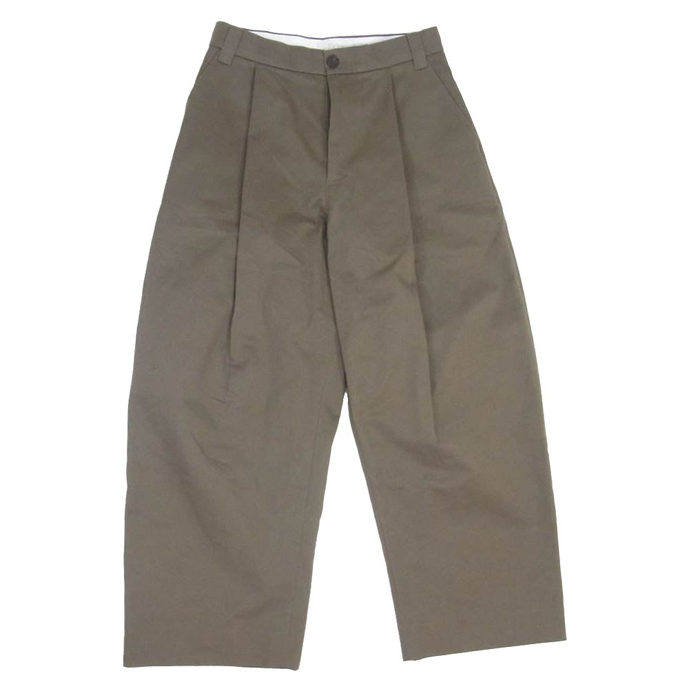 スタジオニコルソン SNM-351 SORTE PEACHED COTTON TWILL VOLUME PLEAT PANTS 1タック ワイド ボリューム プリーツ パンツ アーミーグリーン カーキ系 S【中古】